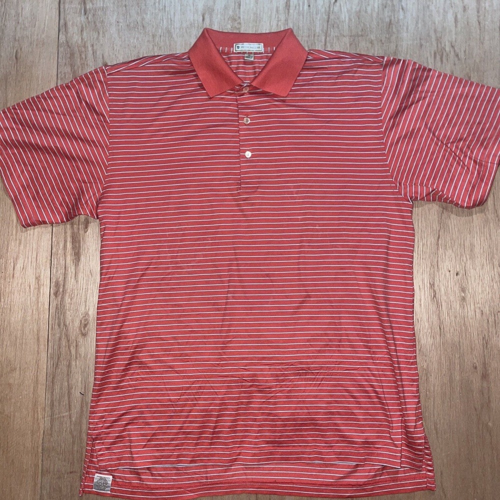 Peter Millar Polo Shirt Mens Medium Orange Striped Polo 100% Cotton